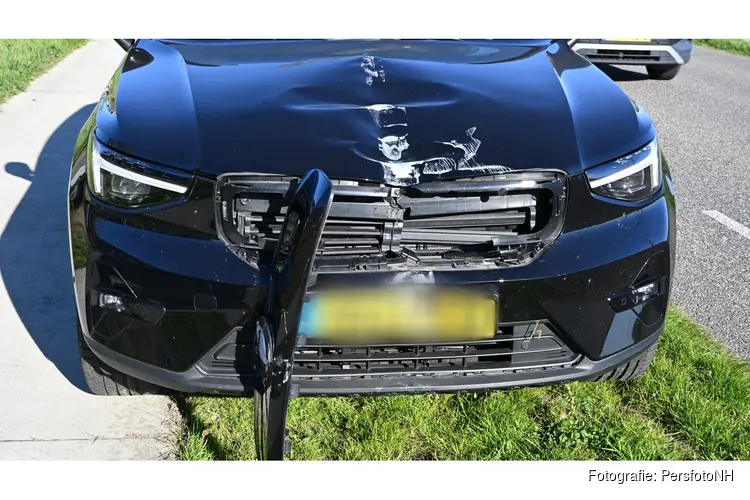 Automobilist rijdt auto lantaarnpaal uit de grond in Heiloo